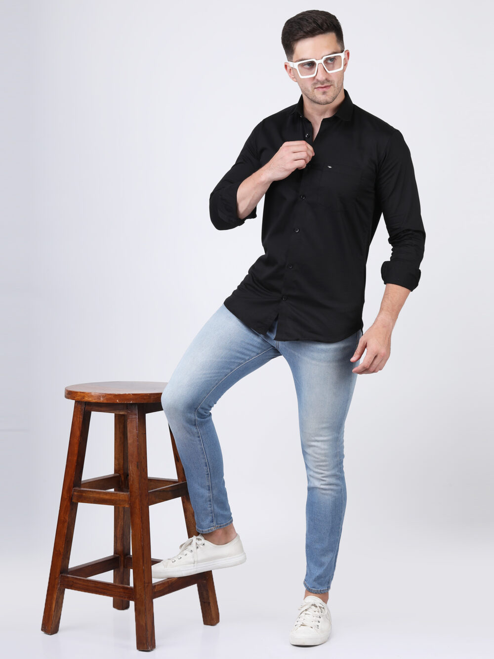 Regular Fit Black Cotton Shirt