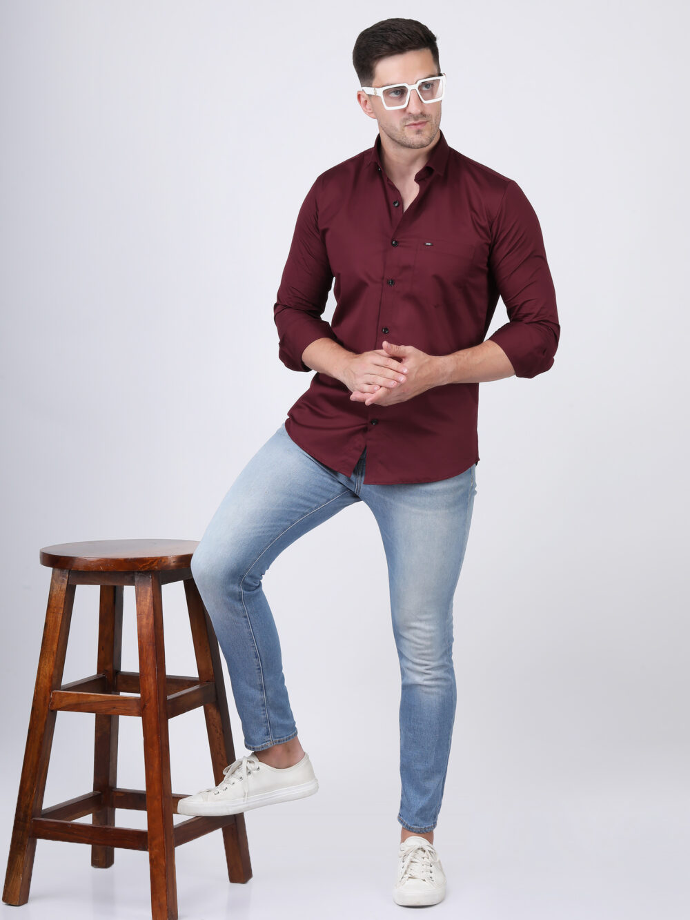 Mens Regular Fit Maroon Cotton Shirt